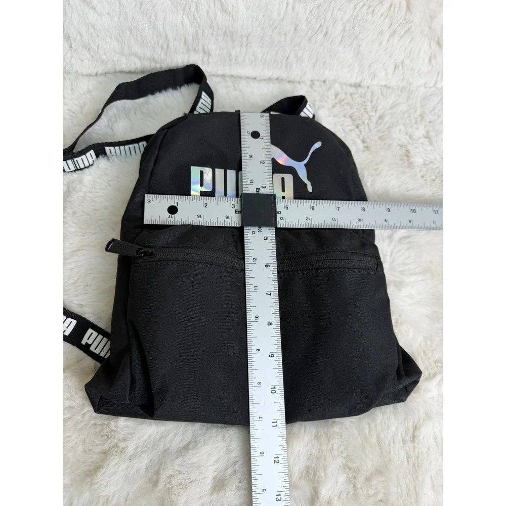 Puma Mini Backpack Black Iridescent Holographic Logo Branded Straps PV1615